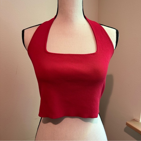 NWOT The Drop Women's Greta Fitted Square-Neck Halter Sweater Bralette in Red - Picture 4 of 6